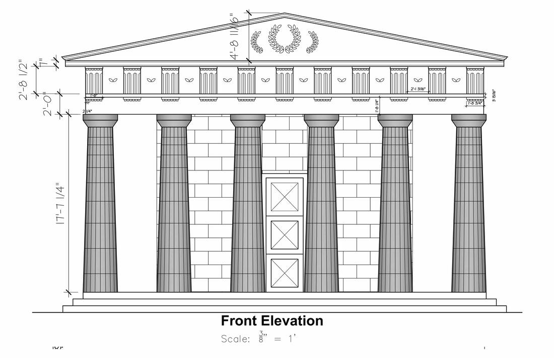 Reconstructed view of a Greek temple of the Ionic order in a mountainous  landscape  RIBA pix